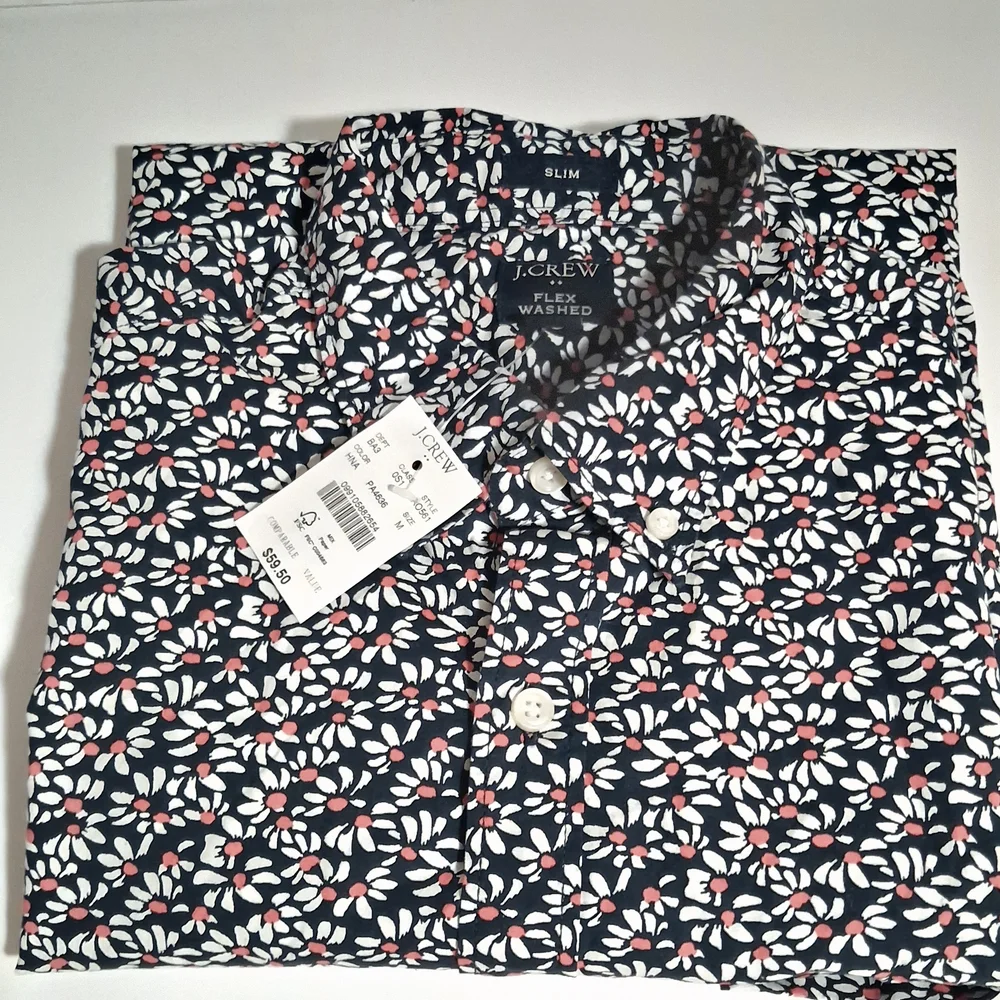 J. Crew Men's‎ Navy Floral Print Short Sleeve Shirt Slim Casual Size M